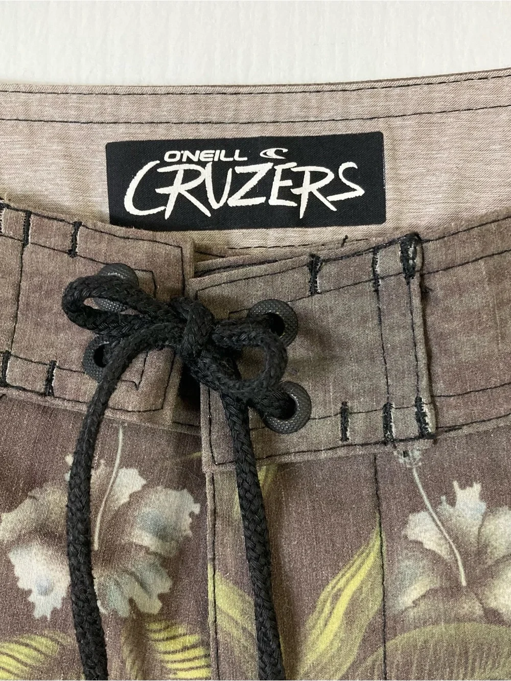 O’NEILL Swim Trunks Men 32 Brown Floral Tie-Up Lace Pockets Board Shorts